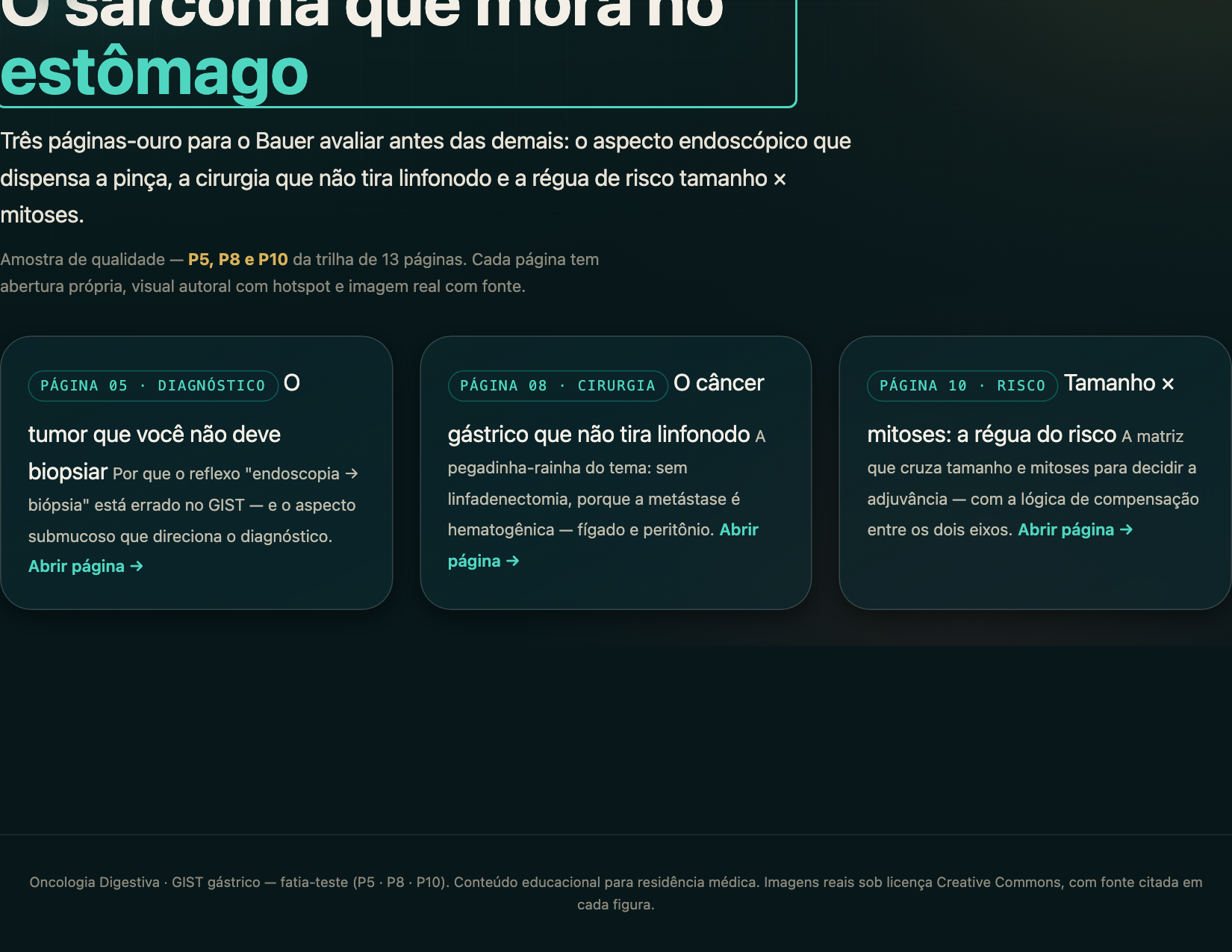 Plataforma de oncologia digestiva GIST em verde neon